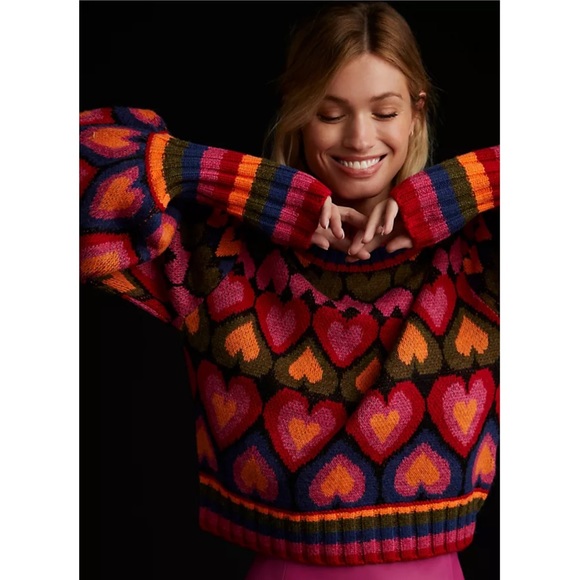 Farm Rio Full of Hearts Mock Neck Sweater Size Large - Picture 3 of 12